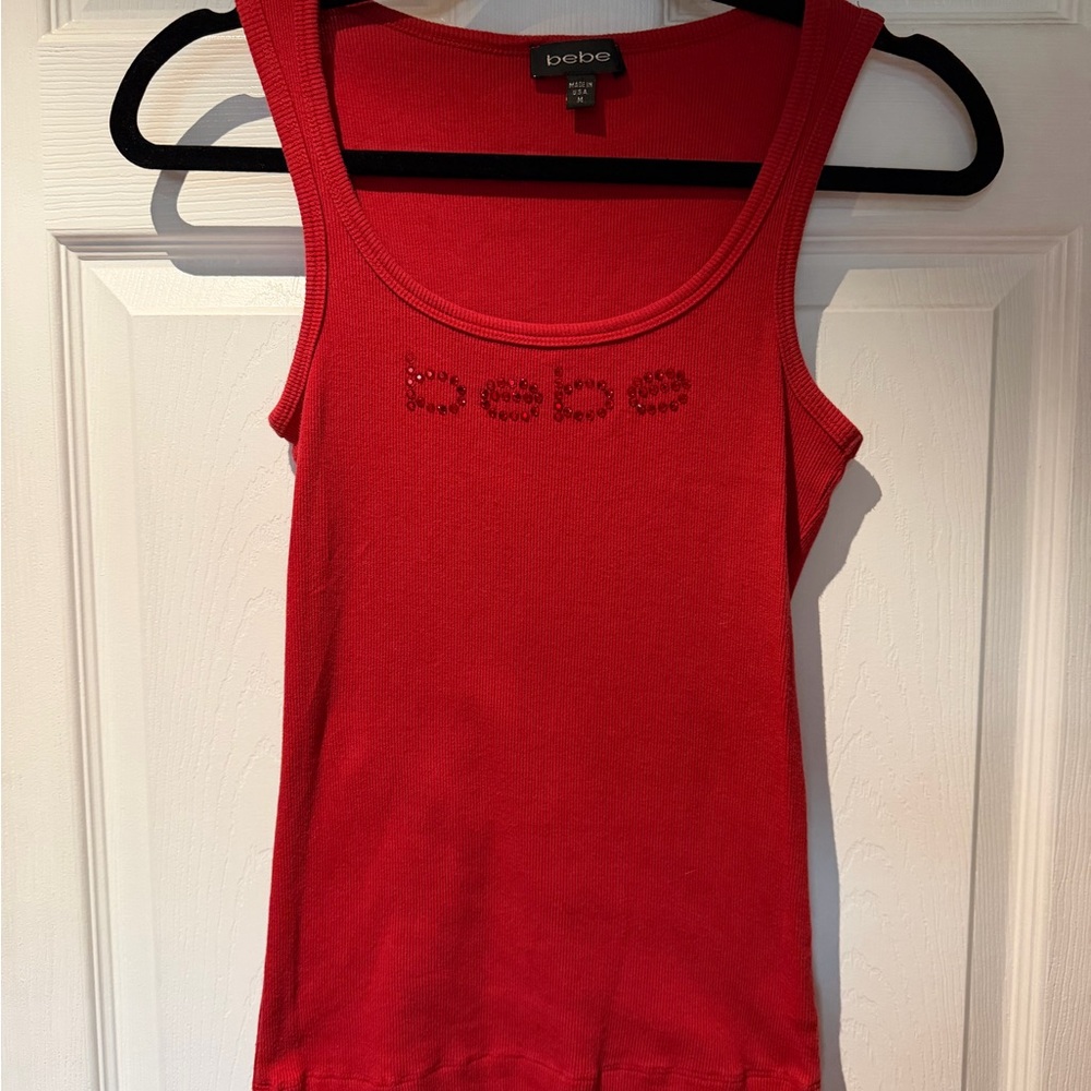 BEBE Red Embellished Ribbed Tank Top - Picture 2 of 5